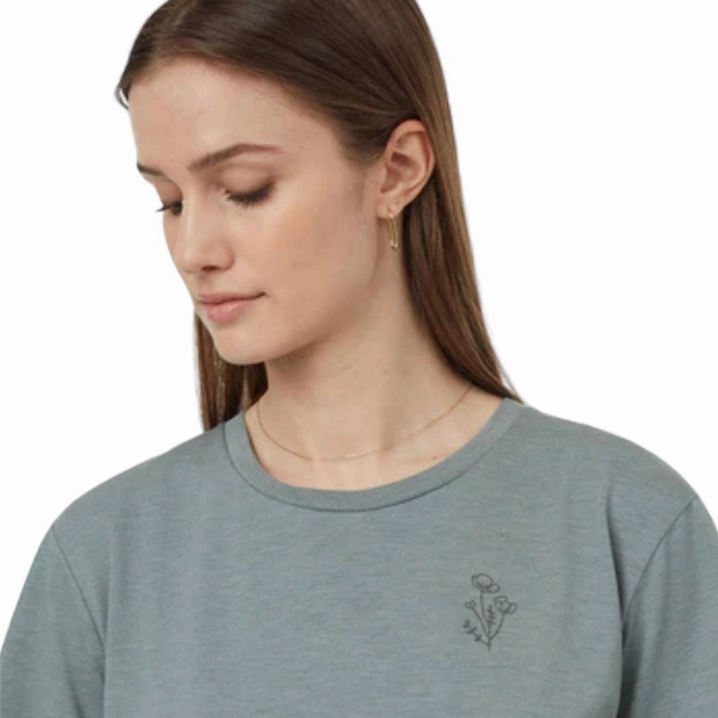 Women's Wildflower Embroidery T-Shirt (Eucalyptus Heather/Light Urban Green)
